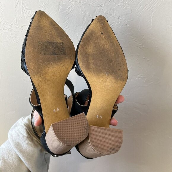 Bohme Zoey Black Heel Woven Boho 8.5 Pointed Strappy Leather Chunky Criss Cross - Picture 7 of 7